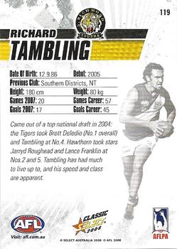 2008 Select AFL Classic #119 Richard Tambling Back